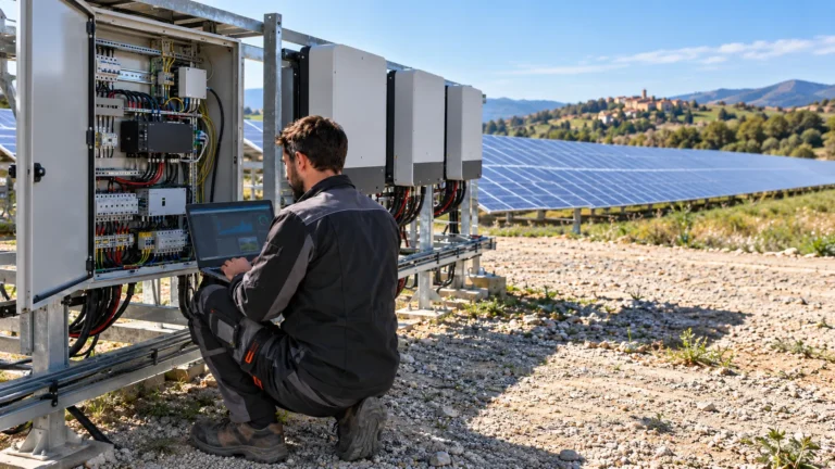 Technicien au cœur d’une ferme solaire